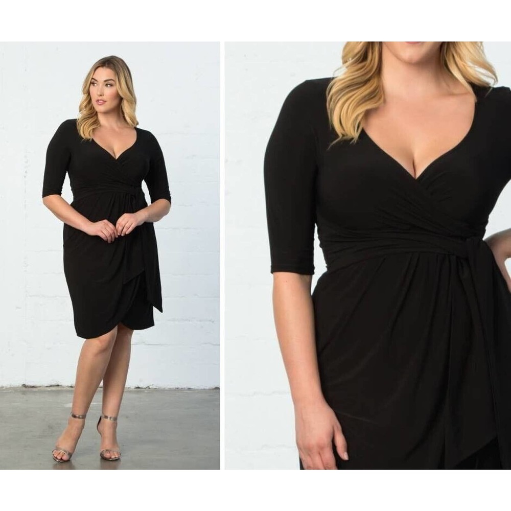 Kiyonna Women Dress Black 3X Harlow Style Faux Wrap LBD Sweetheart Neckline LBD